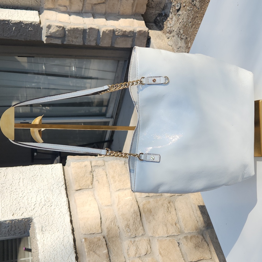 Michael Kors Patent Leather White and Gold Shoulder Tote
